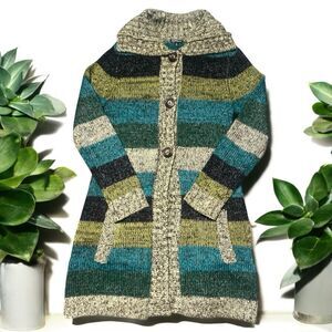 Hannah Cardigan Women’s Size S Striped Knit Sweater Shawl Collar Button Front